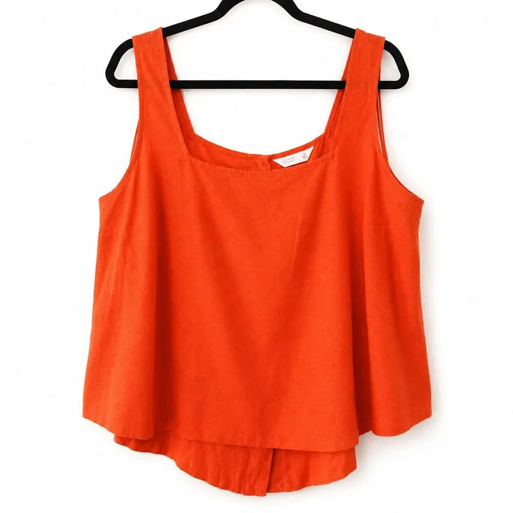 NWT LC Lauren Conrad Linen Blend Tank Top Red Orange Square Neck Button Back 1X